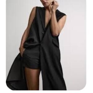 Zara Waistcoat Sz S New Black Long Cardigan Vest Sleeveless